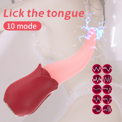 Vibratore rosso del punto G con la lingua che lecca i giocattoli del sesso del vibratore dello stimolatore del capezzolo per le donne